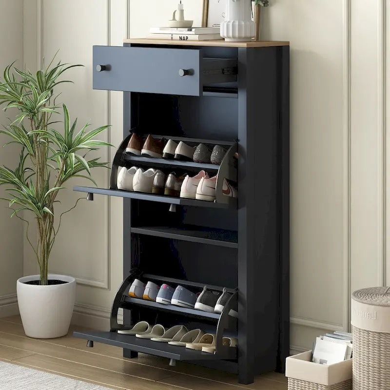 Shoe Cabinet with 2 Flip Drawers and Adjustable Panel