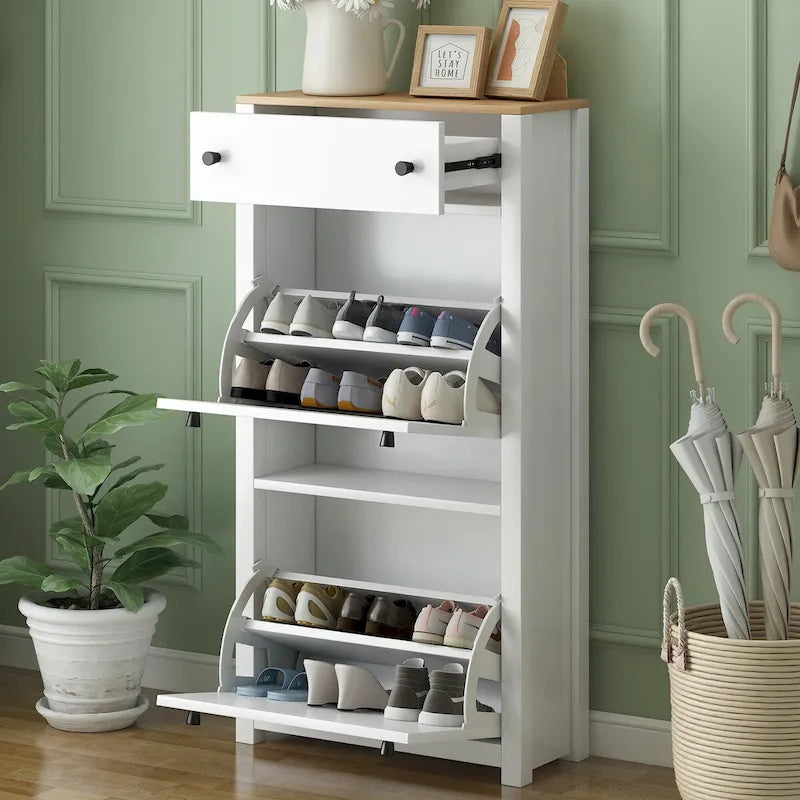 Shoe Cabinet with 2 Flip Drawers and Adjustable Panel