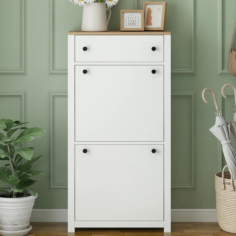 Shoe Cabinet with 2 Flip Drawers and Adjustable Panel