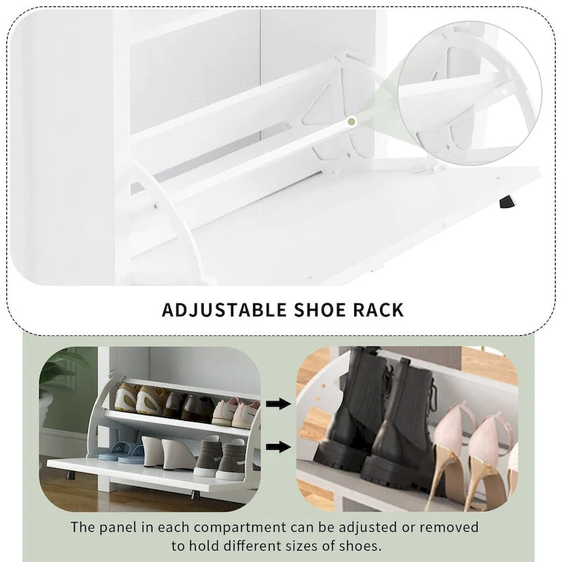 Shoe Cabinet with 2 Flip Drawers and Adjustable Panel