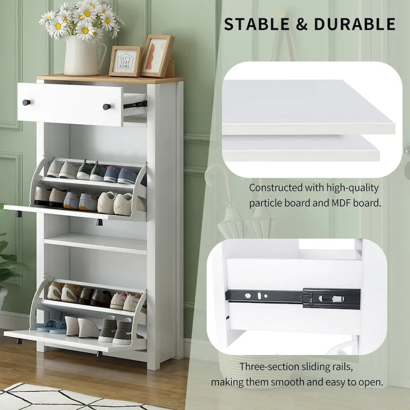 Shoe Cabinet with 2 Flip Drawers and Adjustable Panel