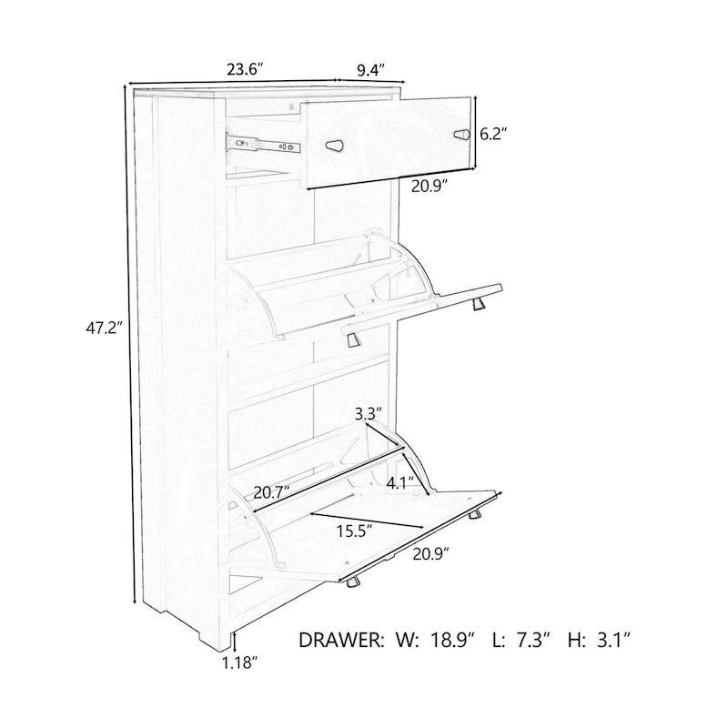Shoe Cabinet with 2 Flip Drawers and Adjustable Panel