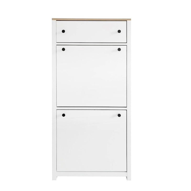 Shoe Cabinet with 2 Flip Drawers and Adjustable Panel