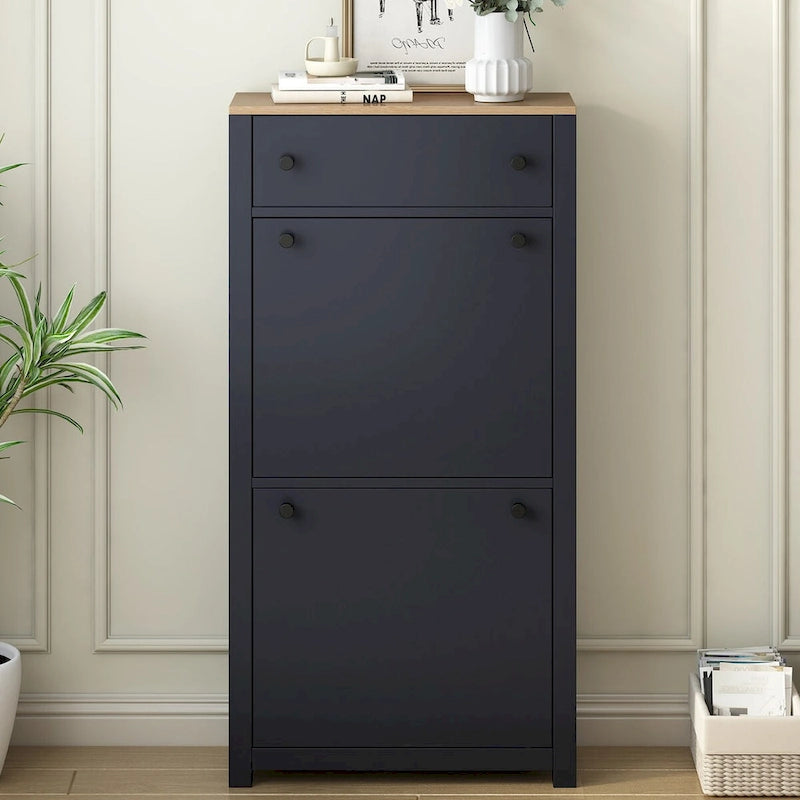 Shoe Cabinet with 2 Flip Drawers and Adjustable Panel