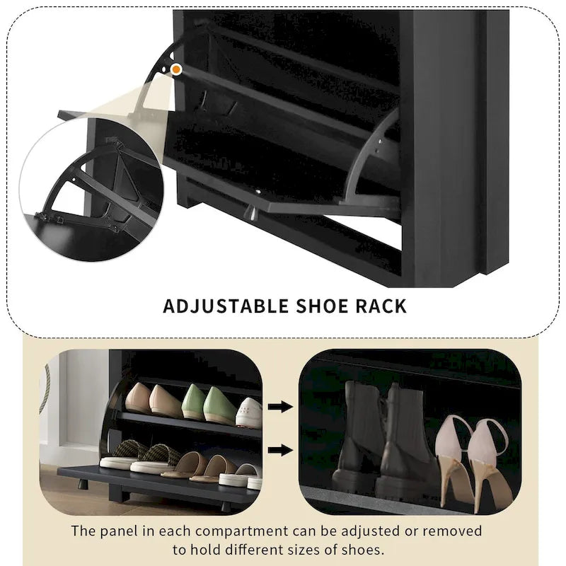 Shoe Cabinet with 2 Flip Drawers and Adjustable Panel