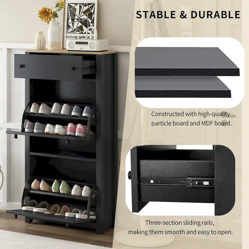 Shoe Cabinet with 2 Flip Drawers and Adjustable Panel