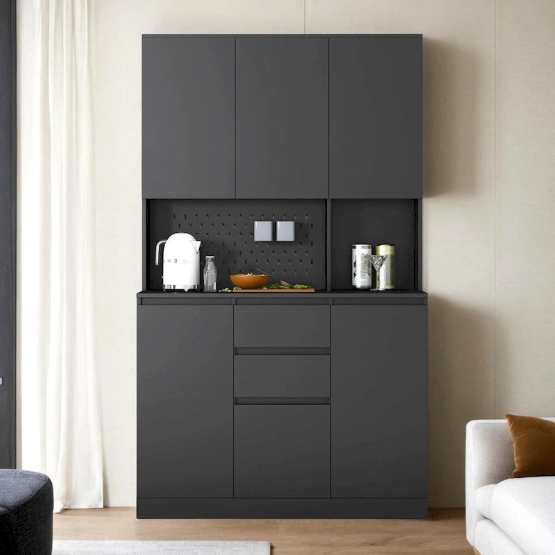74-Inch Freestanding Kitchen Storage Cabinet with 6 Doors, 3 Shelves and 2 Drawers