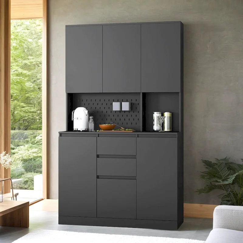 74-Inch Freestanding Kitchen Storage Cabinet with 6 Doors, 3 Shelves and 2 Drawers