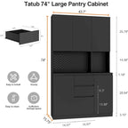 74-Inch Freestanding Kitchen Storage Cabinet with 6 Doors, 3 Shelves and 2 Drawers