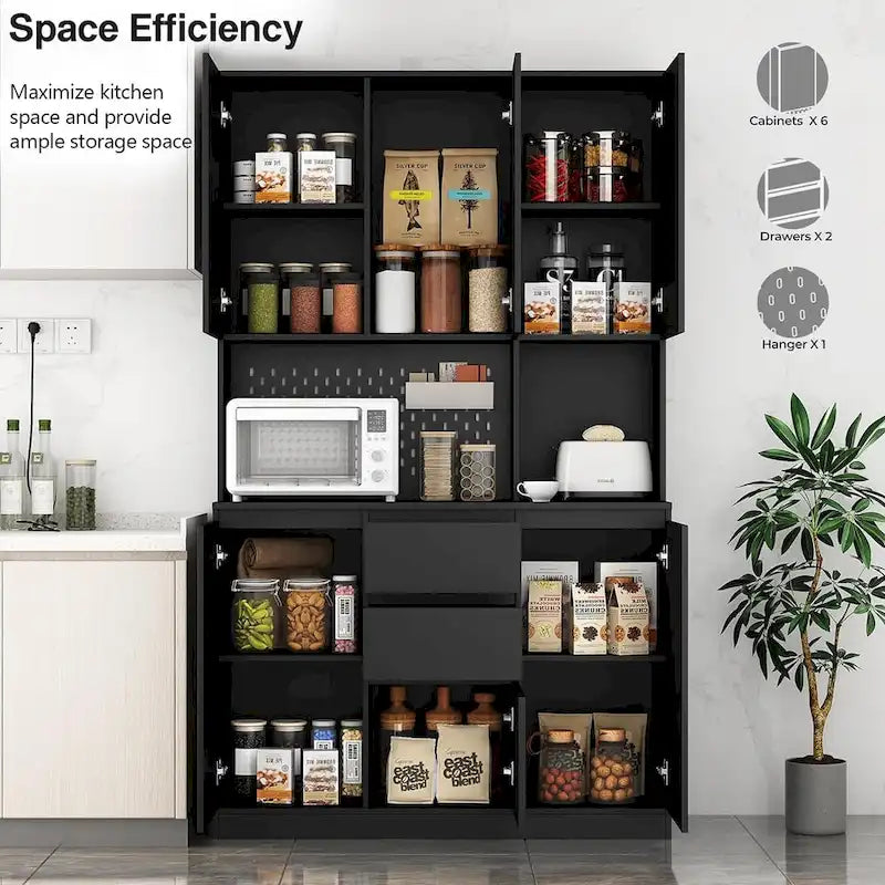74-Inch Freestanding Kitchen Storage Cabinet with 6 Doors, 3 Shelves and 2 Drawers
