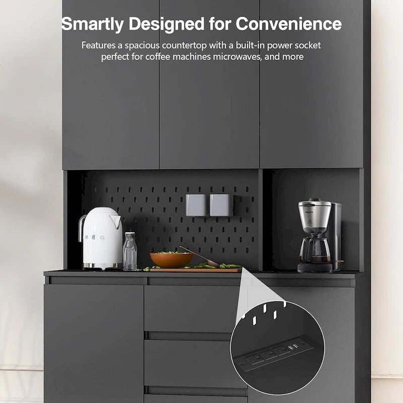 74-Inch Freestanding Kitchen Storage Cabinet with 6 Doors, 3 Shelves and 2 Drawers