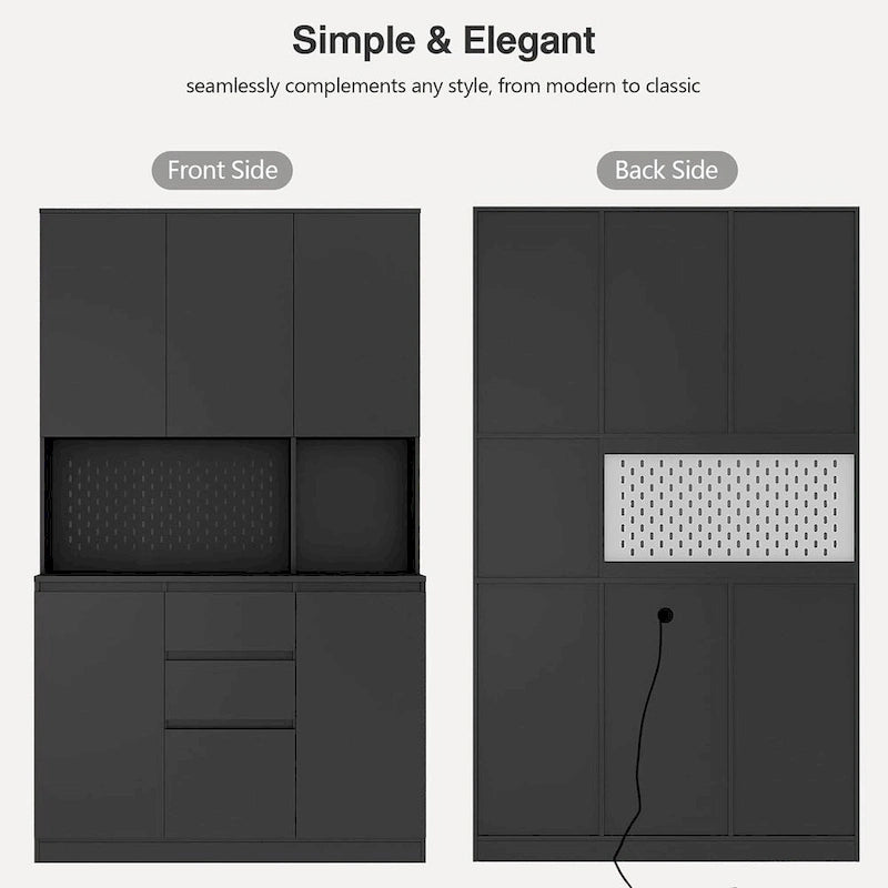 74-Inch Freestanding Kitchen Storage Cabinet with 6 Doors, 3 Shelves and 2 Drawers
