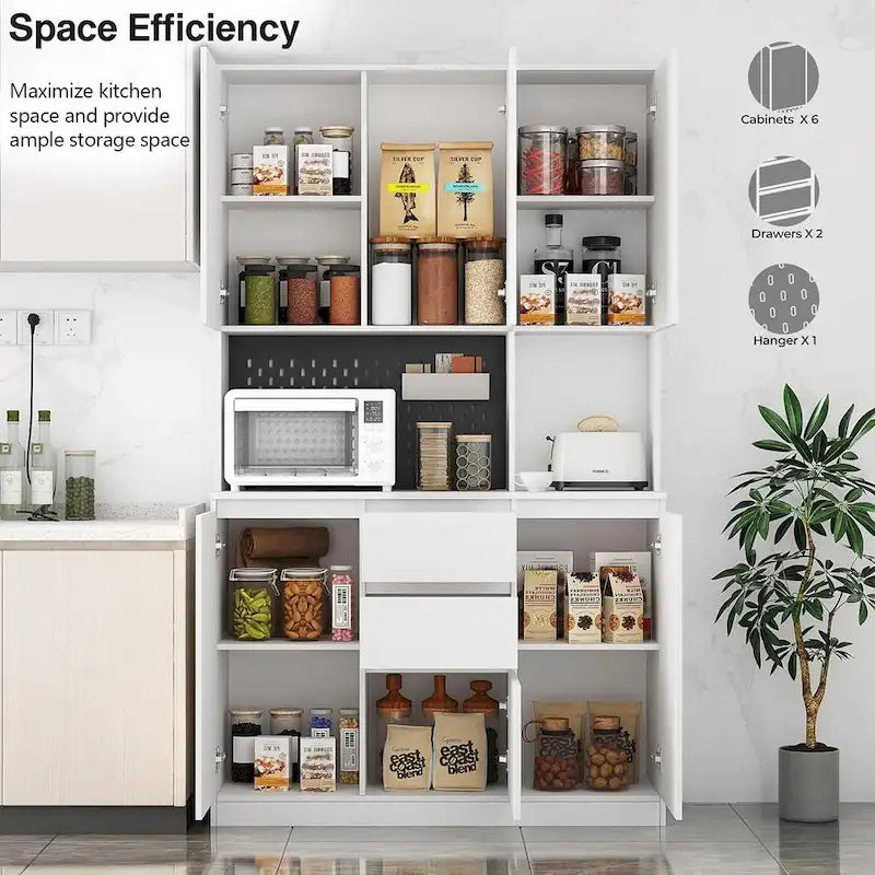 74-Inch Freestanding Kitchen Storage Cabinet with 6 Doors, 3 Shelves and 2 Drawers