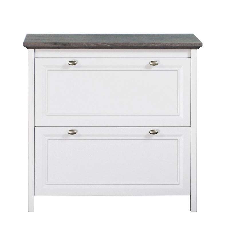 2-Drawer Lateral Filing Cabinet – Gray Oak and White Finish