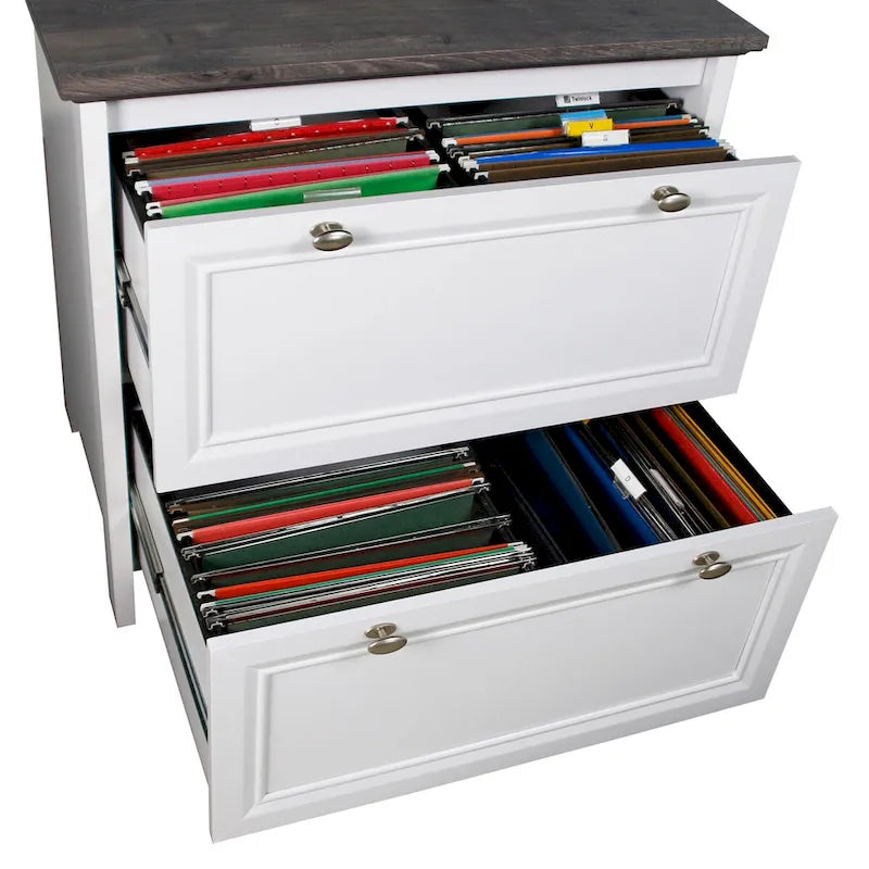 2-Drawer Lateral Filing Cabinet – Gray Oak and White Finish
