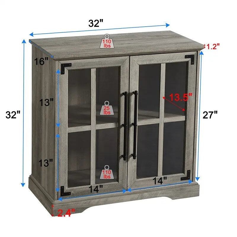 Storage Cabinet with Glass Doors - 16D x 32W x 32H