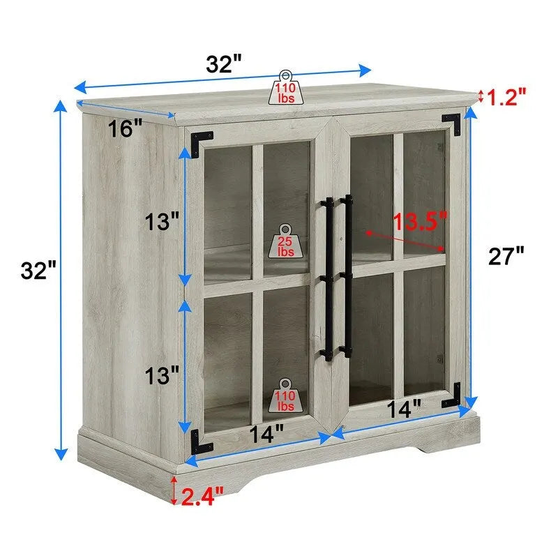 Storage Cabinet with Glass Doors - 16D x 32W x 32H