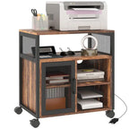 Printer Stand Table with Storage, Mobile File Cabinet with Power Outlets, USB Ports, Cable Hole and Wheels