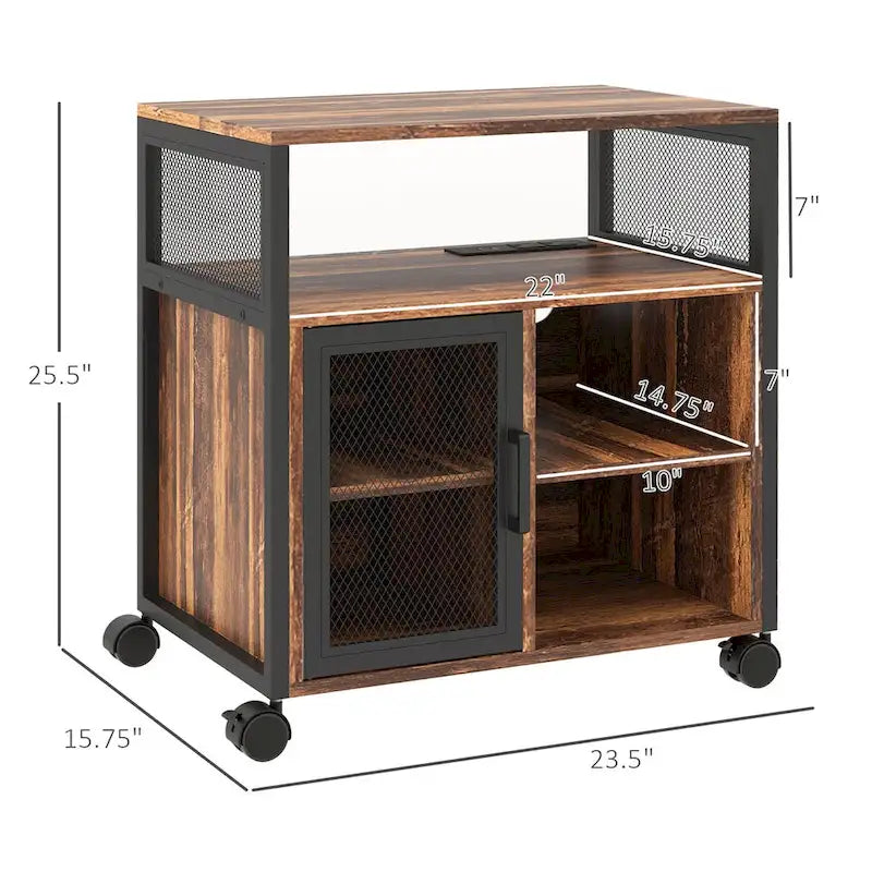 Printer Stand Table with Storage, Mobile File Cabinet with Power Outlets, USB Ports, Cable Hole and Wheels