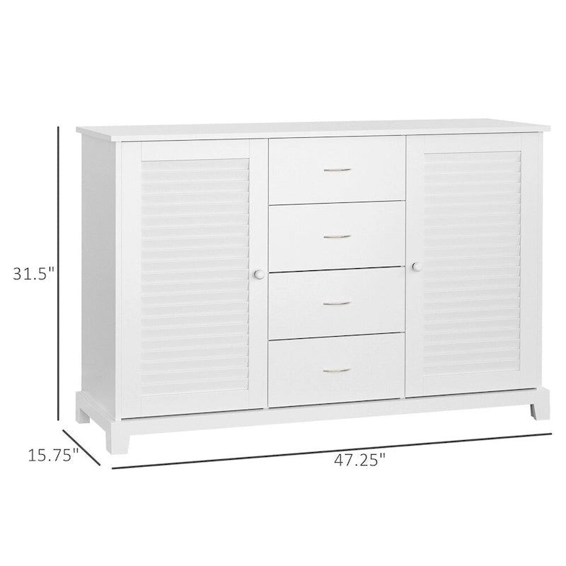 Sideboard Buffet Cabinet with 4 Drawers and Louvered Doors