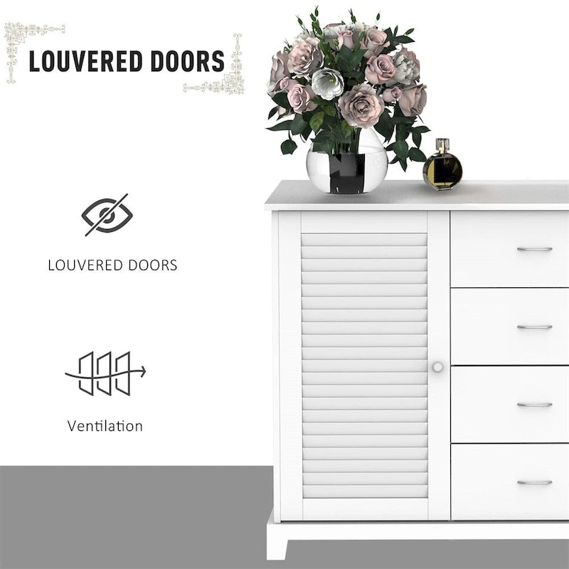 Sideboard Buffet Cabinet with 4 Drawers and Louvered Doors