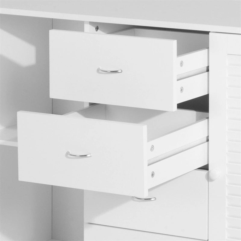 Sideboard Buffet Cabinet with 4 Drawers and Louvered Doors