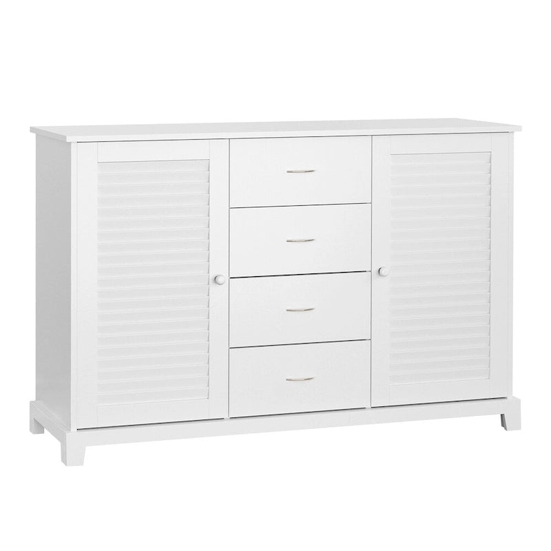 Sideboard Buffet Cabinet with 4 Drawers and Louvered Doors
