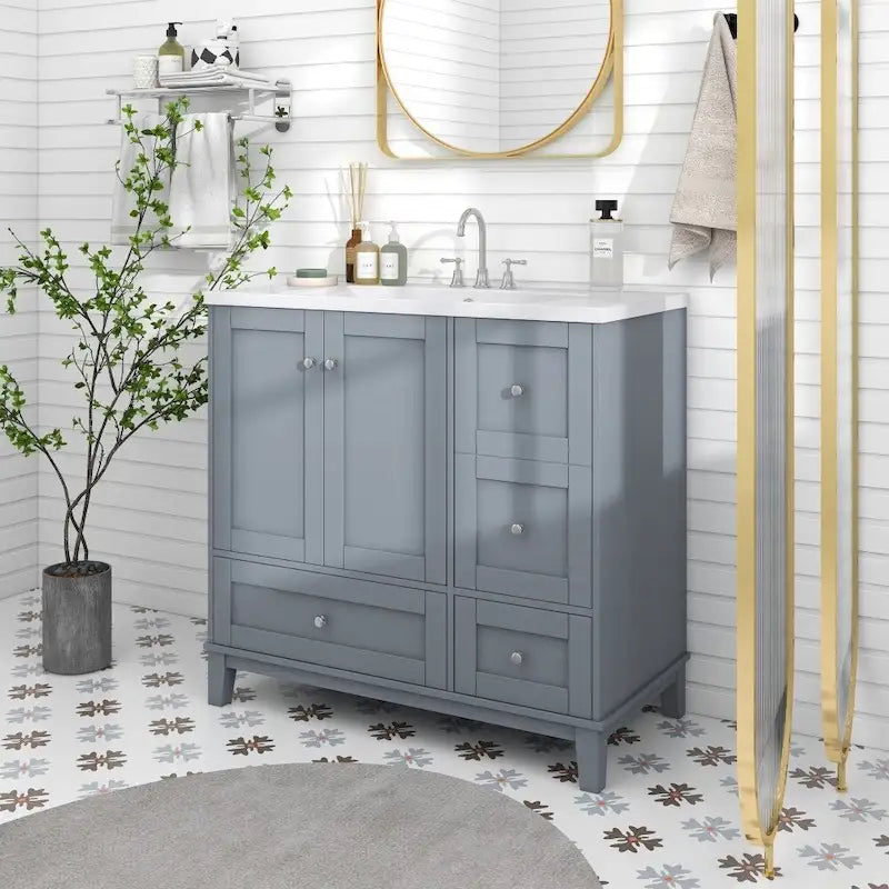 36-Inch Bathroom Vanity Cabinet with USB Charging Port and Resin Sink Top
