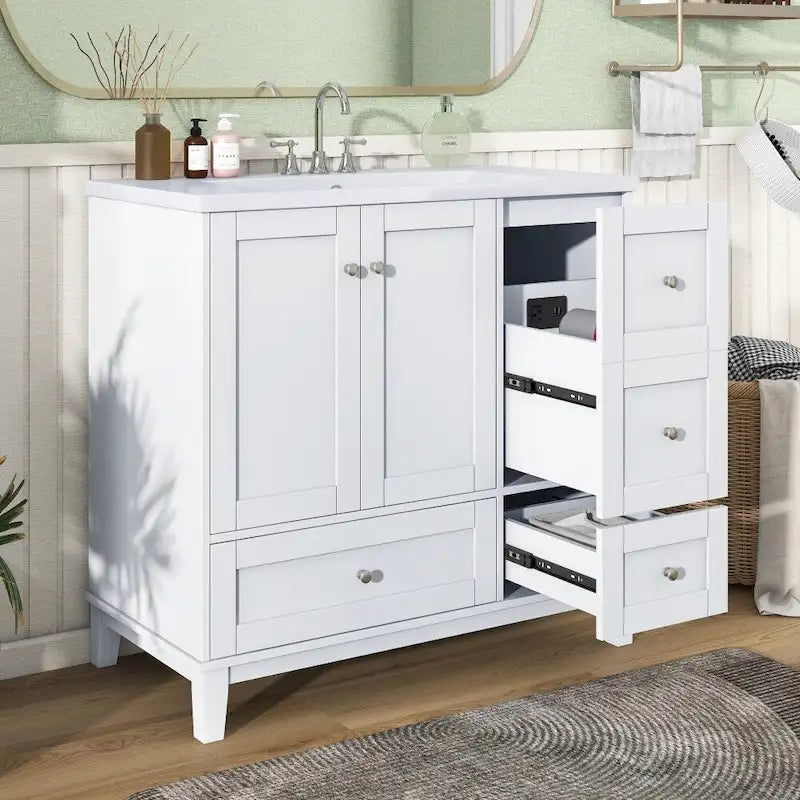 36-Inch Bathroom Vanity Cabinet with USB Charging Port and Resin Sink Top