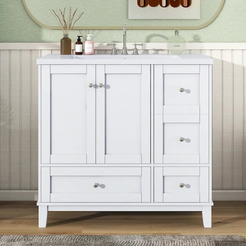 36-Inch Bathroom Vanity Cabinet with USB Charging Port and Resin Sink Top