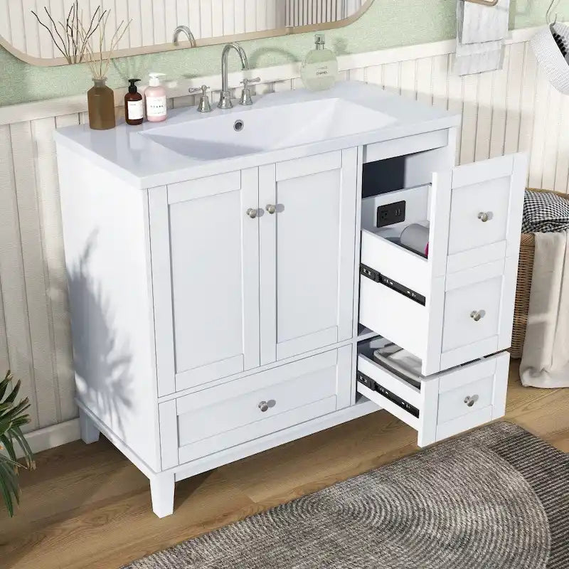 36-Inch Bathroom Vanity Cabinet with USB Charging Port and Resin Sink Top