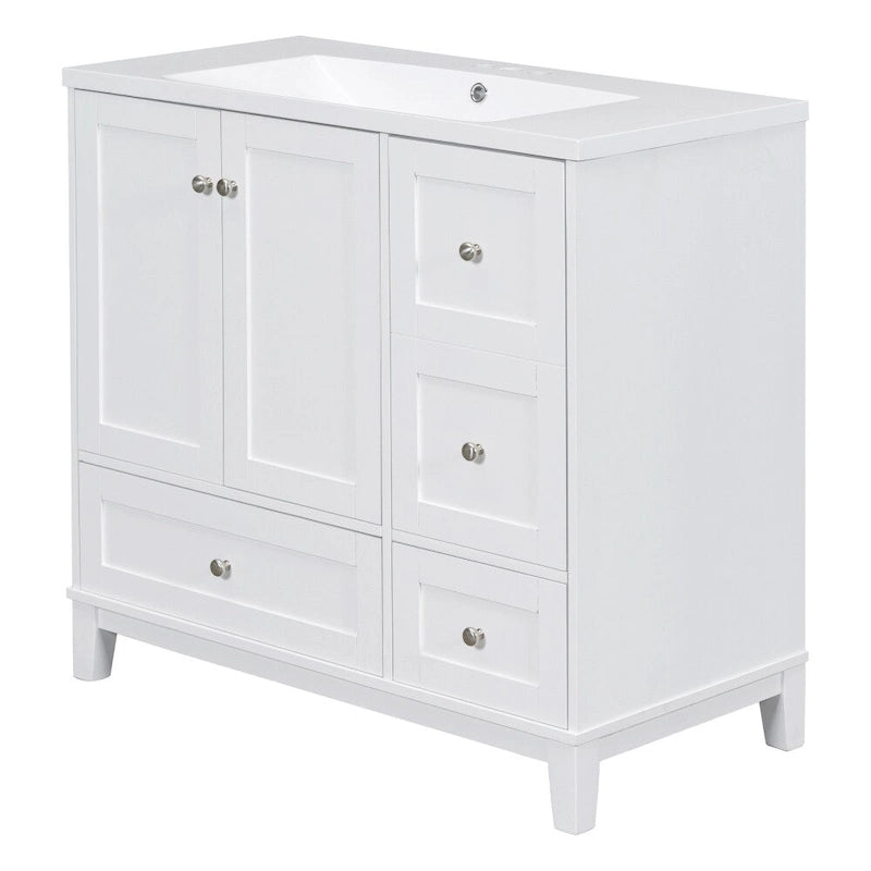 36-Inch Bathroom Vanity Cabinet with USB Charging Port and Resin Sink Top