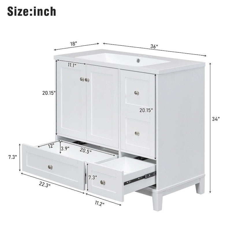 36-Inch Bathroom Vanity Cabinet with USB Charging Port and Resin Sink Top