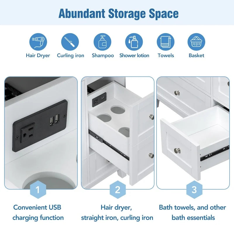 36-Inch Bathroom Vanity Cabinet with USB Charging Port and Resin Sink Top