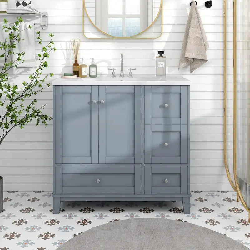 36-Inch Bathroom Vanity Cabinet with USB Charging Port and Resin Sink Top
