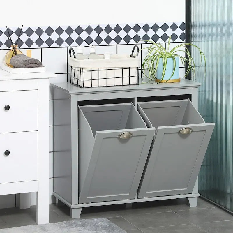 Tilt-Out Laundry Cabinet with Dual Compartment Hamper