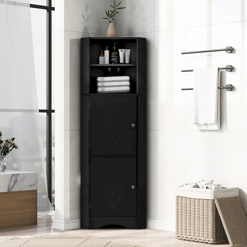 Tall Corner Cabinet with Doors and Adjustable Shelves