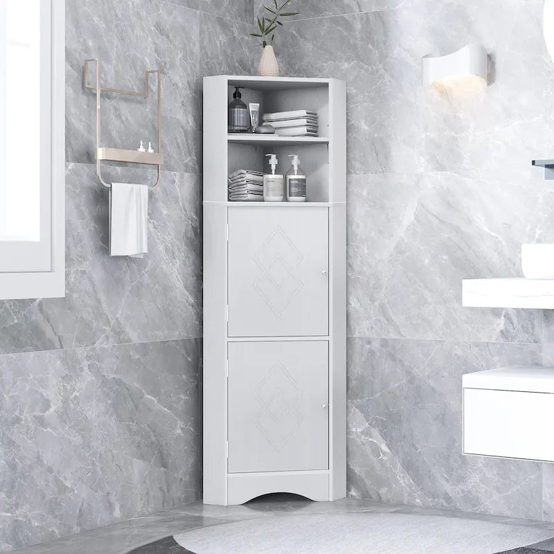 Tall Corner Cabinet with Doors and Adjustable Shelves