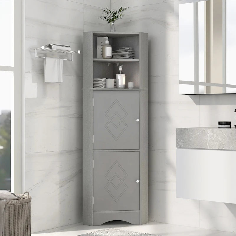 Tall Corner Cabinet with Doors and Adjustable Shelves