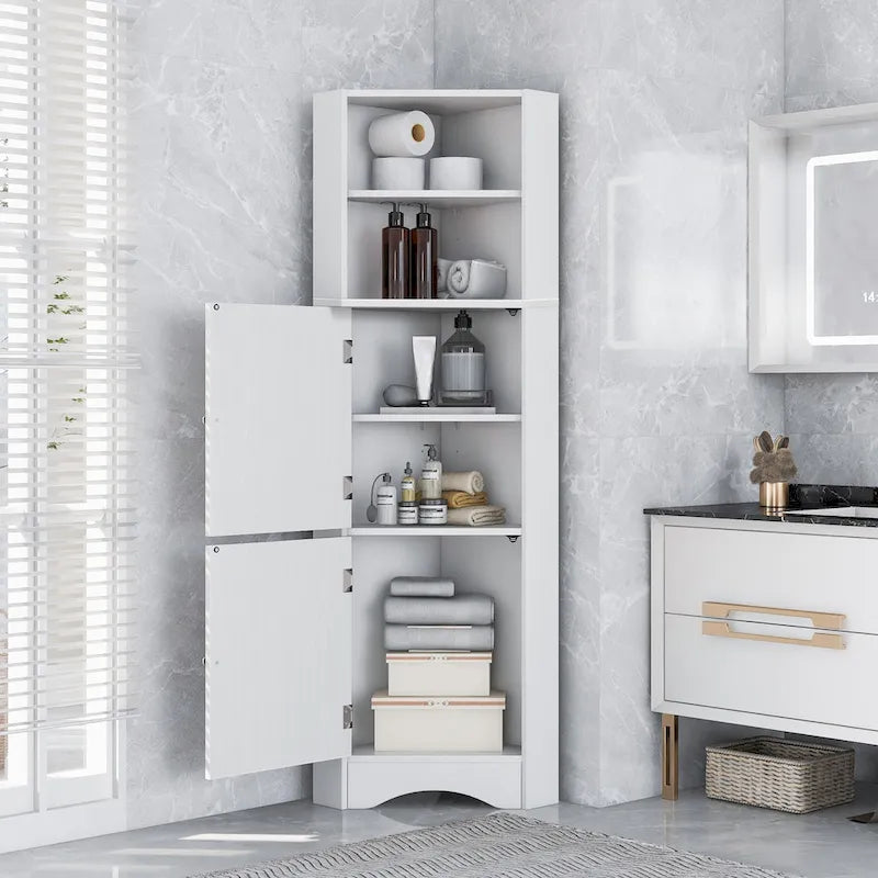 Tall Corner Cabinet with Doors and Adjustable Shelves