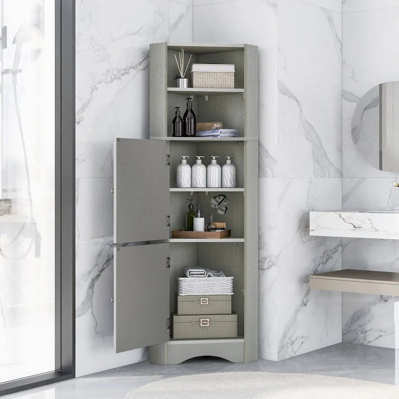 Tall Corner Cabinet with Doors and Adjustable Shelves