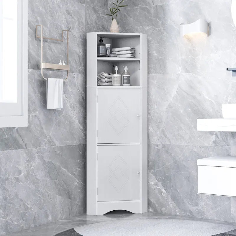 Tall Corner Cabinet with Doors and Adjustable Shelves