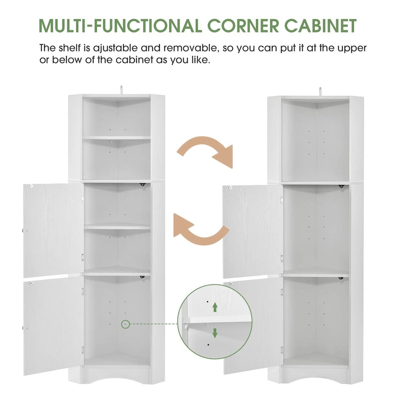 Tall Corner Cabinet with Doors and Adjustable Shelves