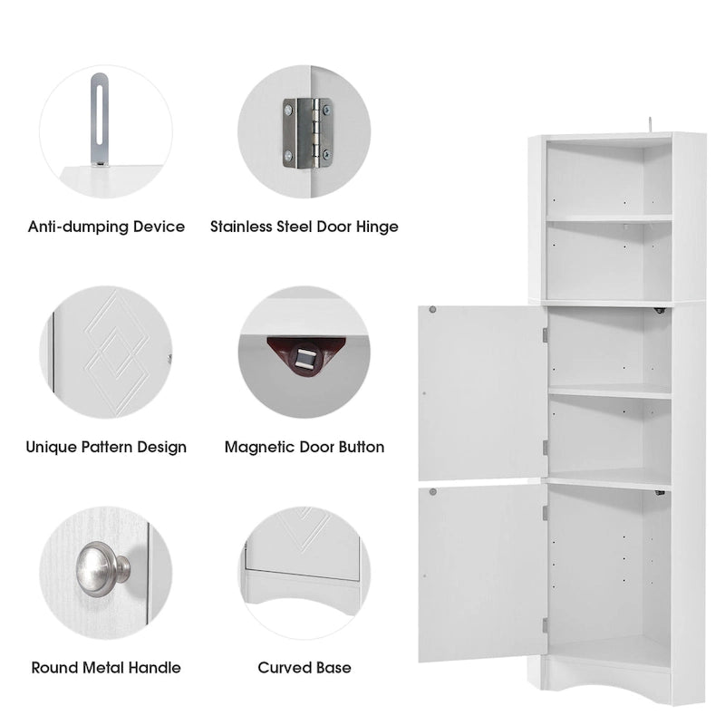 Tall Corner Cabinet with Doors and Adjustable Shelves