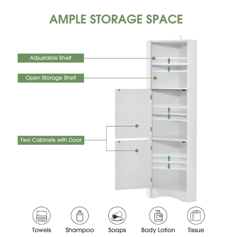 Tall Corner Cabinet with Doors and Adjustable Shelves