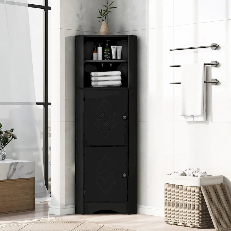 Tall Corner Cabinet with Doors and Adjustable Shelves