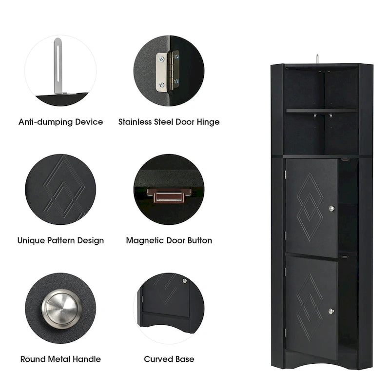 Tall Corner Cabinet with Doors and Adjustable Shelves