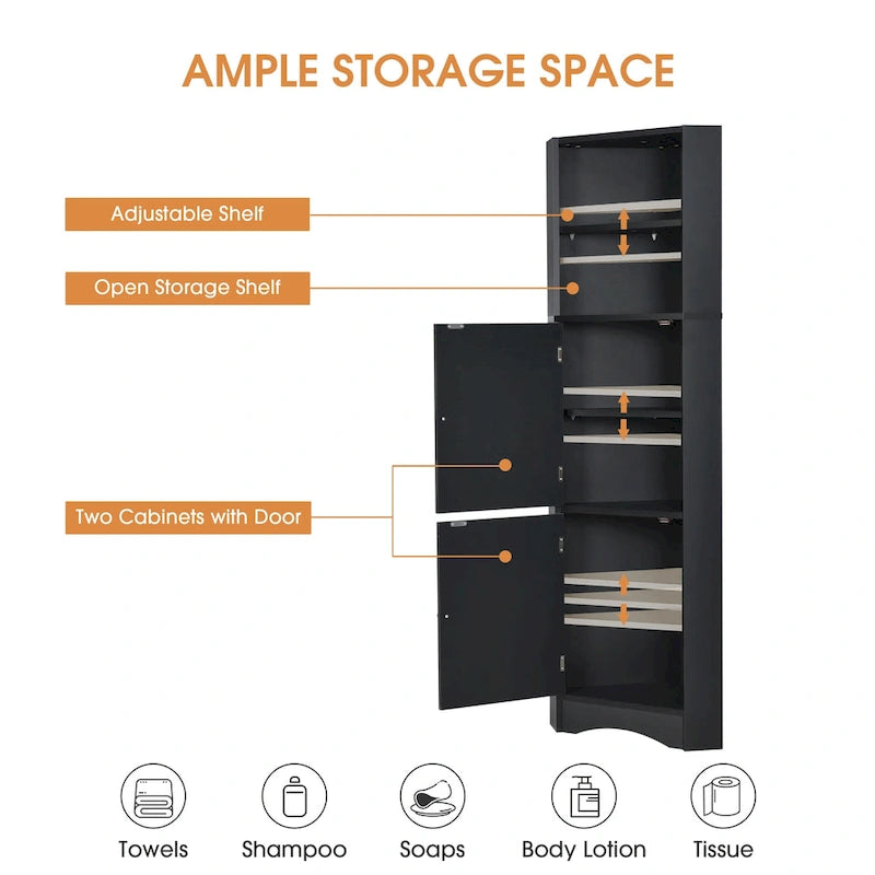 Tall Corner Cabinet with Doors and Adjustable Shelves