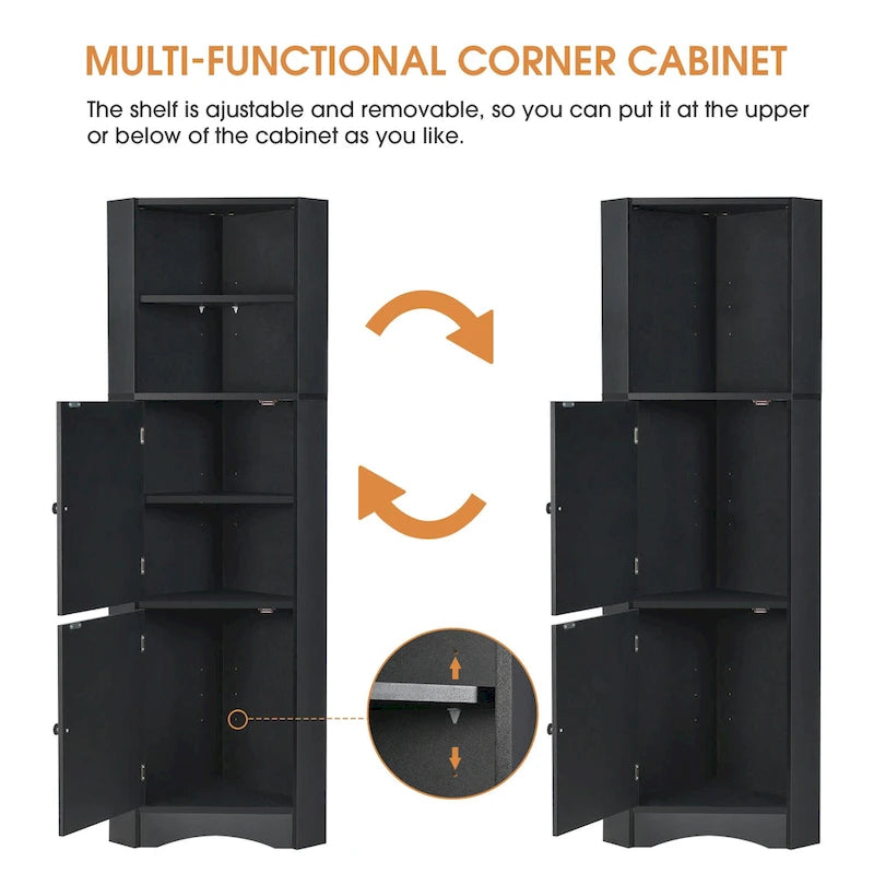 Tall Corner Cabinet with Doors and Adjustable Shelves