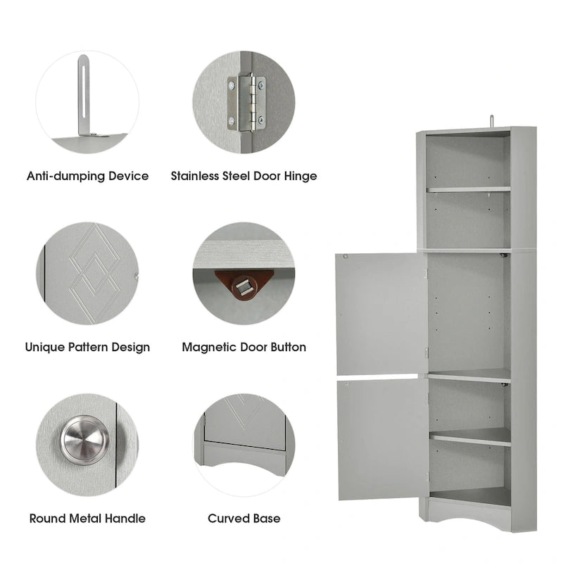 Tall Corner Cabinet with Doors and Adjustable Shelves